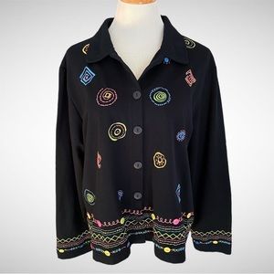Coldwater Creek Buttondown Cardigan Jacket Colorful Embellished